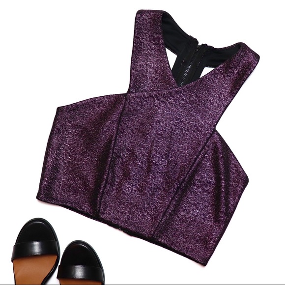 Express Tops - EXPRESS Metallic Holiday Purple Crop Top